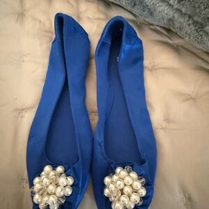 Kate Spade Blue Flats with Pearl Embellishments